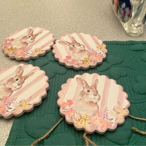 Spring Bunny Pink Decorative Coasters - Home Party Supplies